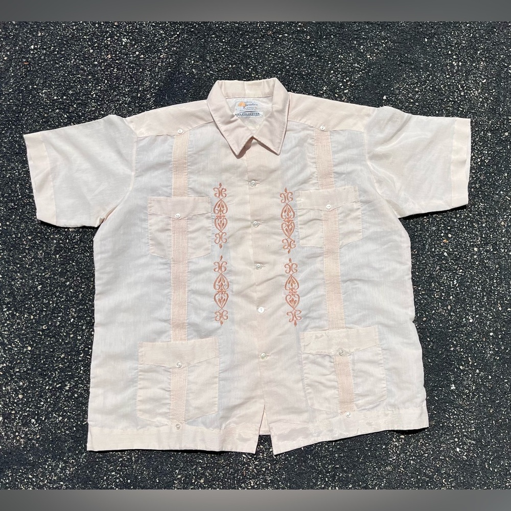 Vintage | Genuina Yucateca | Embroidered Peach | 4 pocket | Button Up | Size 44